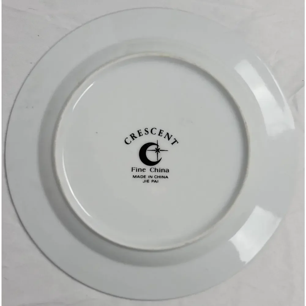 Crescent Fine China Jie Pai Dessert Plate Painted Golden Flowers and Accents